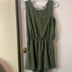 Olive Green Tank Top Romper with zippers